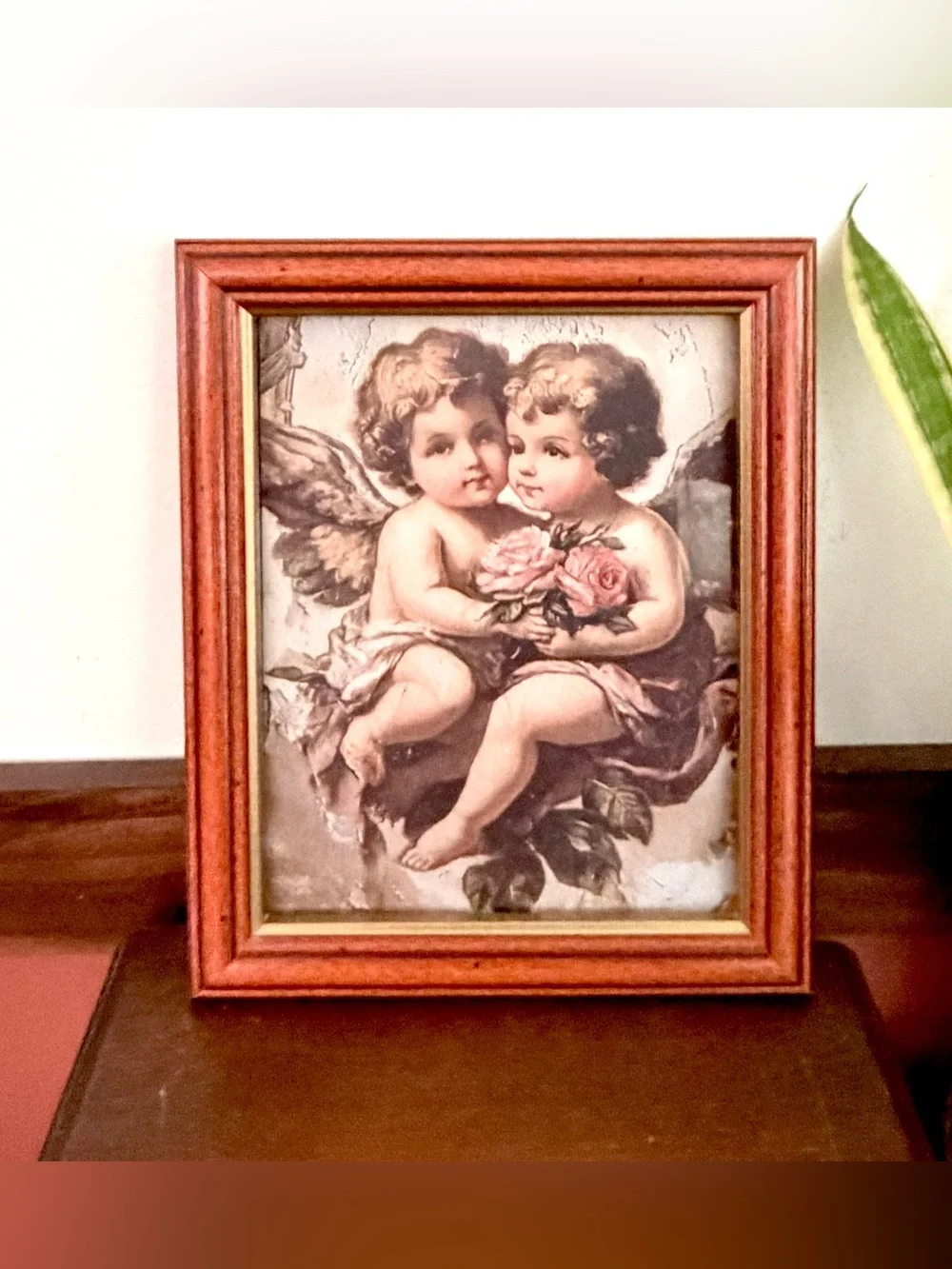 Vintage Style Cupid Cherub Floral Shabby Chic Wood Framed Canvas Art Print 10x12